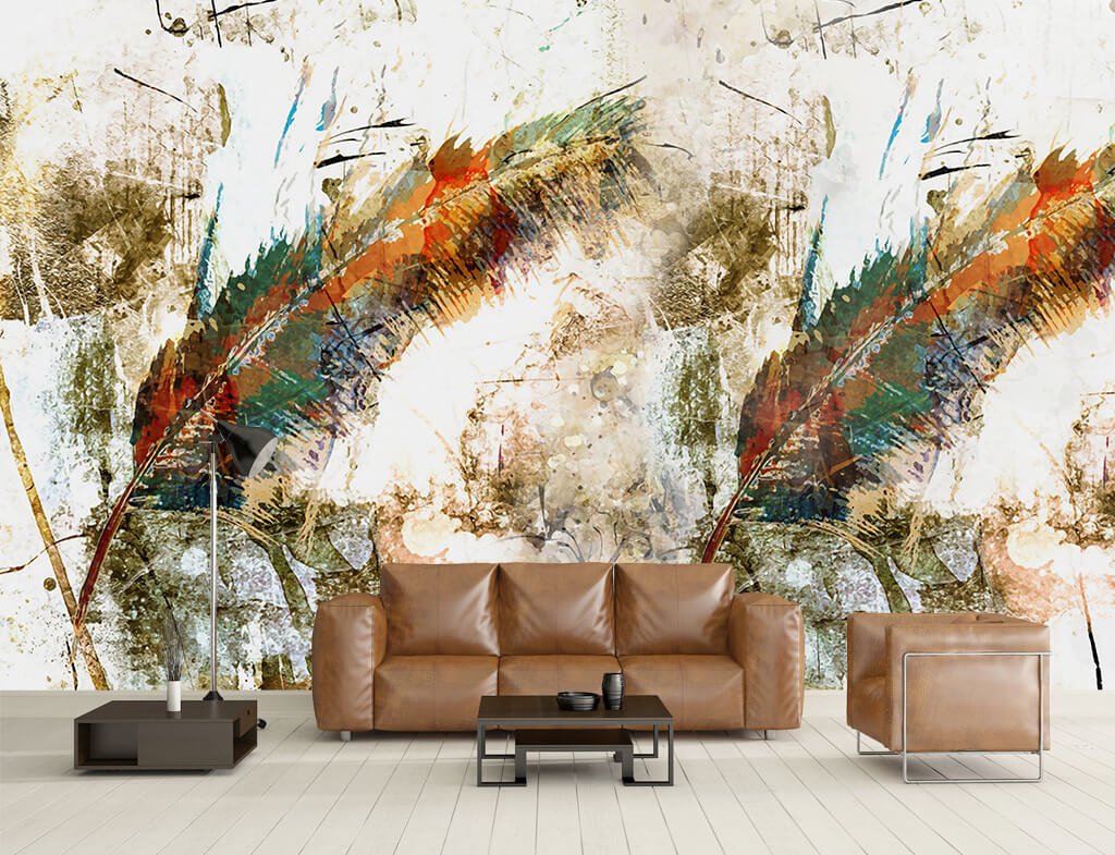 Duvar Sanatı Renkli Büyük Tüy Duvar Kağıdı