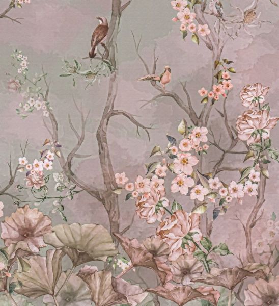 Japon Çiçekleri Dallar Kuşlar Duvar Kağıdı