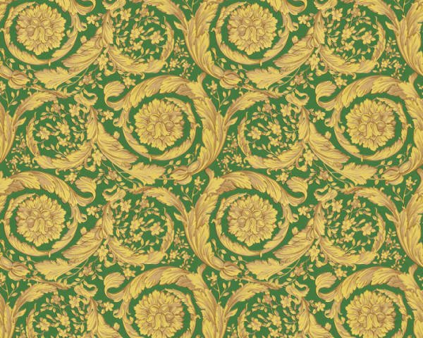 Versace IV Koleksiyonu  Barok Yeşil Zeminde Gold Detaylı Kağıt