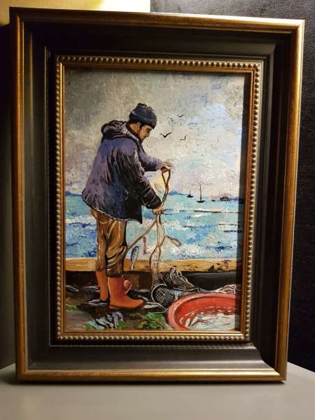 Balık Ağı Toplayan Balıkçı Yağlı Boya Tablo