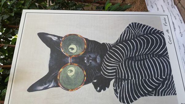 Meraklı Bayan Siyah Kedi Kanvas Tablo