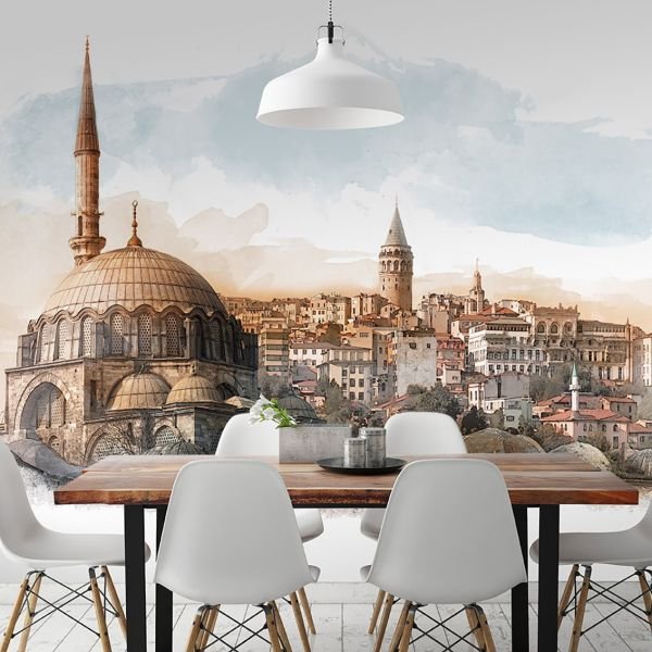 İstanbul Ve Camii Çizim Duvar Kağıdı