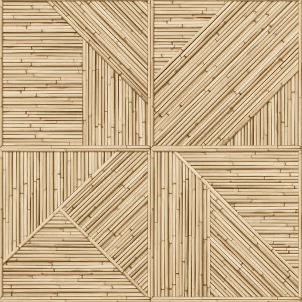 Geometrik Bambu Kareler Doğal Renk Duvar Kağıdı