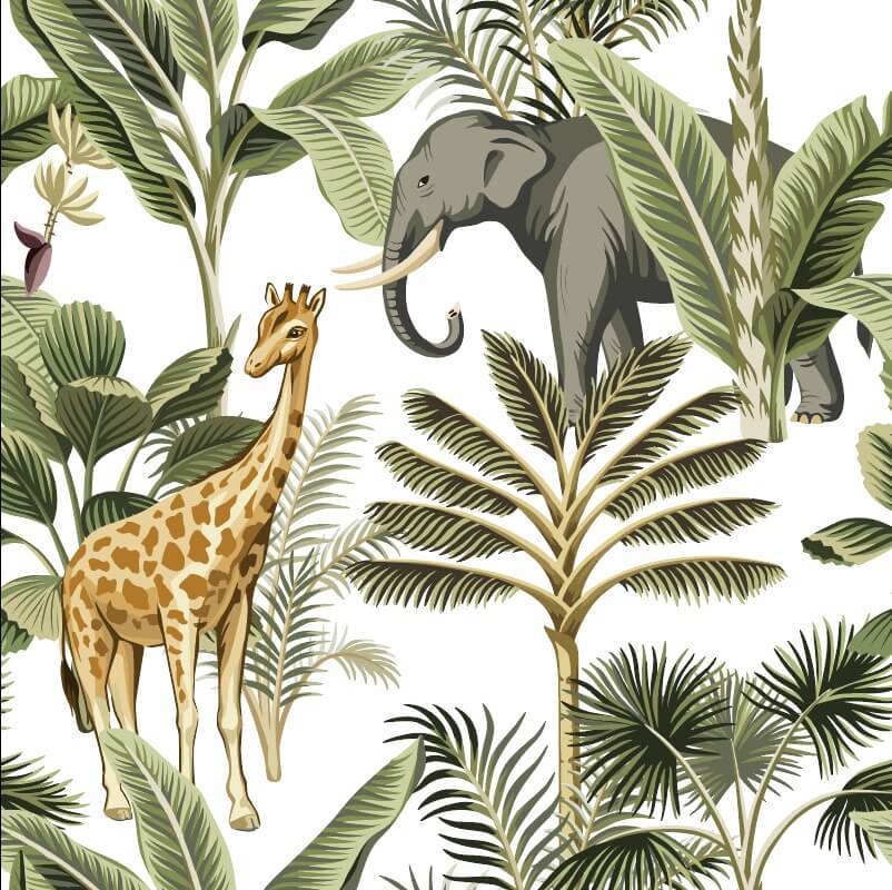 Egzotik Hayvanlar Zürafa Ve Fil Duvar Kağıdı
