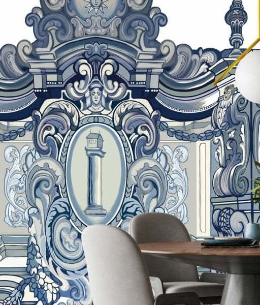 Blue Blanc Özel Tasarım Barok Desen Duvar Kağıdı