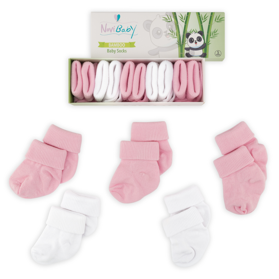 Novibaby 5'li Bambu Bebek Çorap I Pinky I 0-6 ay I Yenidoğan Kız Erkek Bebek Çorabı