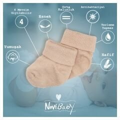 Novibaby 2'li Bambu Bebek Çorap I Ecru I 0-6 ay I Ekru Yenidoğan Bebek Çorabı