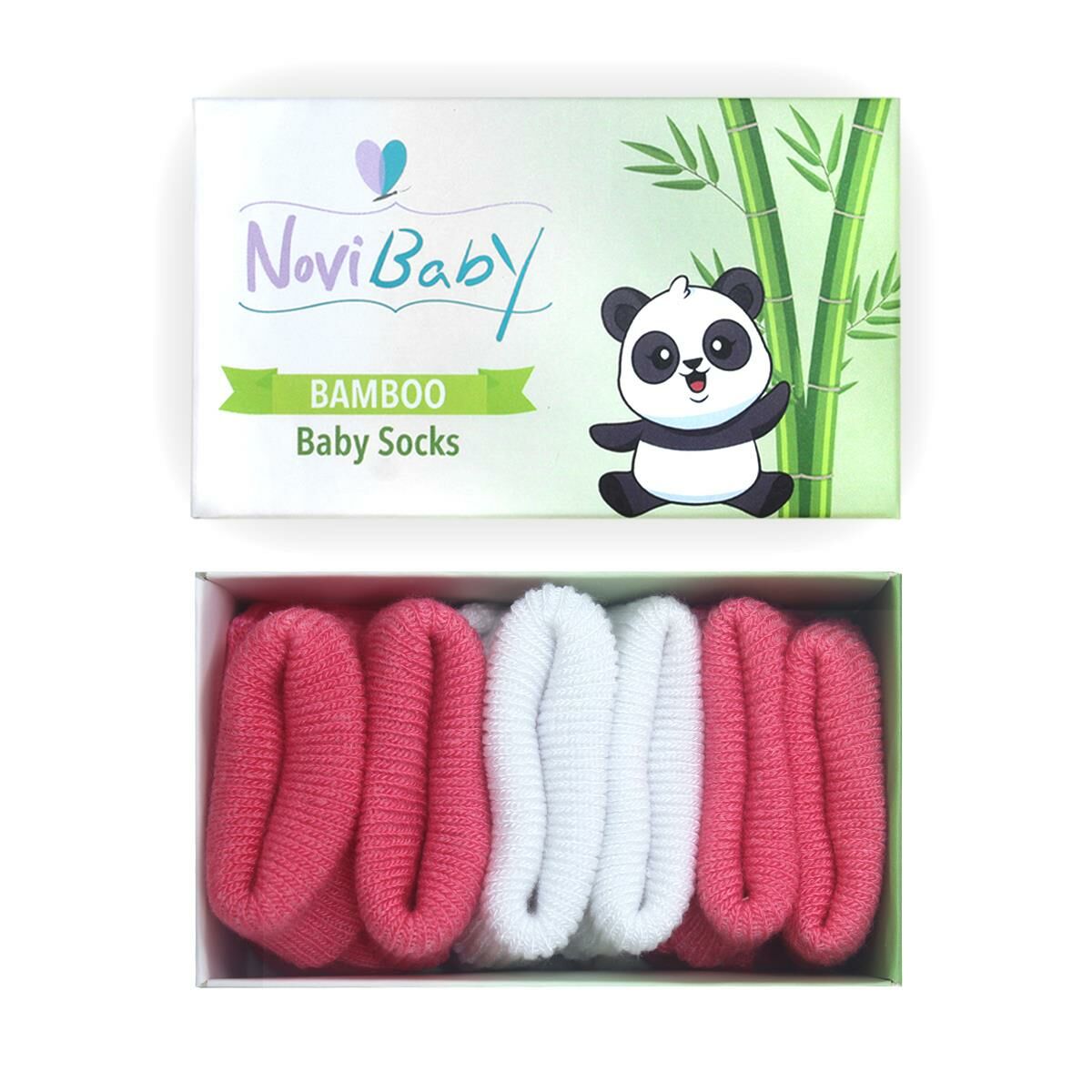 Novibaby 3'lü Bambu Bebek Çorap I White Candy I 0-6 ay I Yenidoğan Kız Erkek Bebek Çorabı