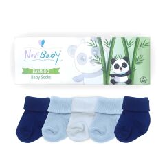 Novibaby 5'li Bambu Bebek Çorap I Mix Blue I 0-6 ay I Yenidoğan Kız Erkek Bebek Çorabı