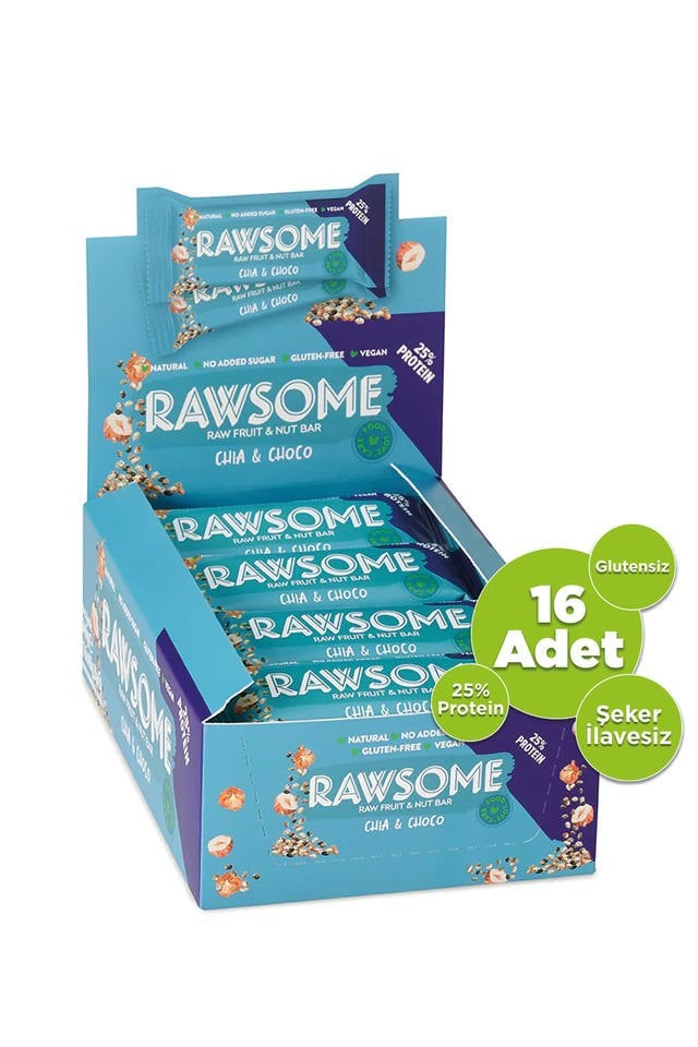 RAWSOME Chia ve Kakao Çekirdekli Vegan Protein Bar (16 Adet)