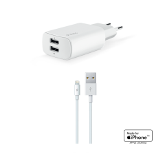 2SCM06B ttec Quantum Duo Apple MFi Lisanslı 1A+2.4A Seyahat Şarj Aleti + Lightning Kablo Beyaz