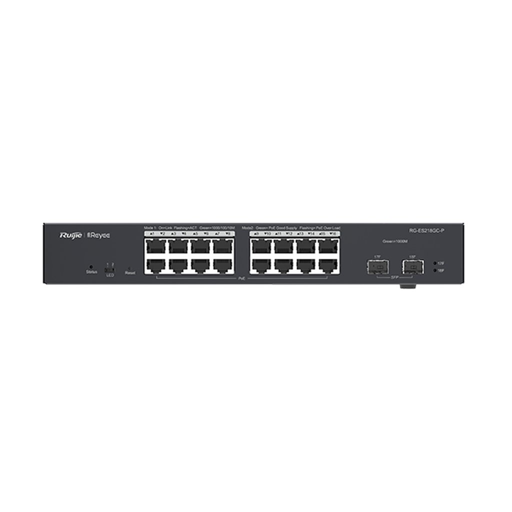 Reyee RG-ES218GC-P 16 Portlu, 10/100/1000 Gigabit, Yönetilebilir Switch, 2 SFP, 16 Port PoE+ (240W)