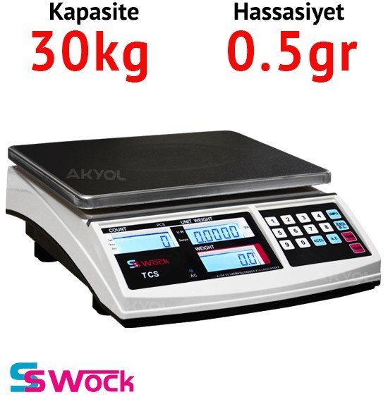 Swock TCS-A 30K Dijital Hassas Sayıcı Terazi - Hassasiyet: 0.5 gr. Max: 30 kg.