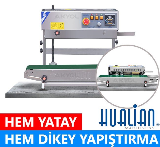 Hualian FRB 770 II Hem YATAY Hem DİKEY Yürüyen Bantlı Otomatik Folyo ve Naylon Yapıştırma Makinası