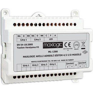 Mavili ML-1366/M Maxlogic Adresli 4/2 I/O Modül, 4 Kontak İzleme, 2 Röle Çıkışı, Marin