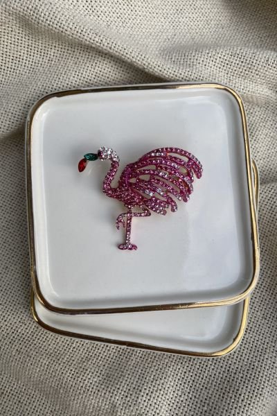 Pembe Taşlı Flamingo Broş