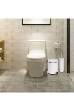 2 Li Çöp Kovası Banyo Seti Beyaz