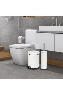 2 Li Çöp Kovası Banyo Seti Beyaz