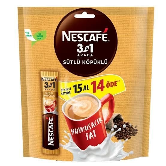 NESCAFE 3 İN 1 ARADA SÜTLÜ KÖPÜKLÜ 15 li