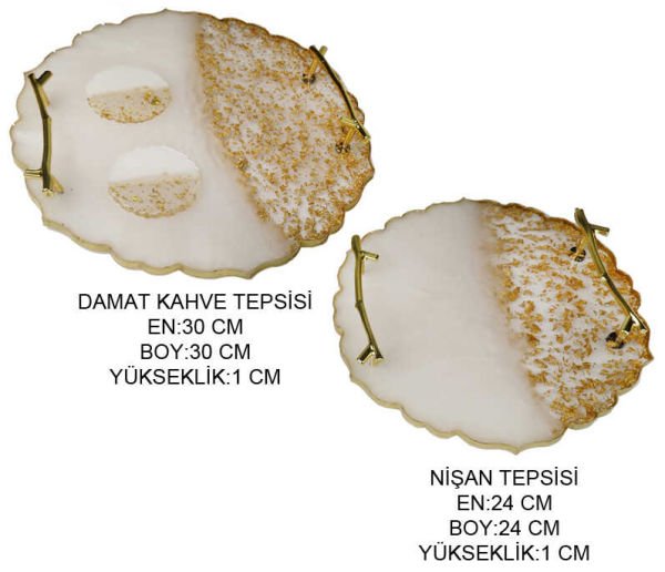 Damat Kahve Tepsisi Set Epoksi Altın