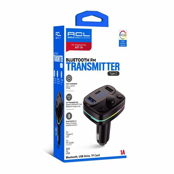 Acl - AFT-10 Wireless 1A USB TF Kartlı Araç İçi RGB Işıklı FM Transmitter