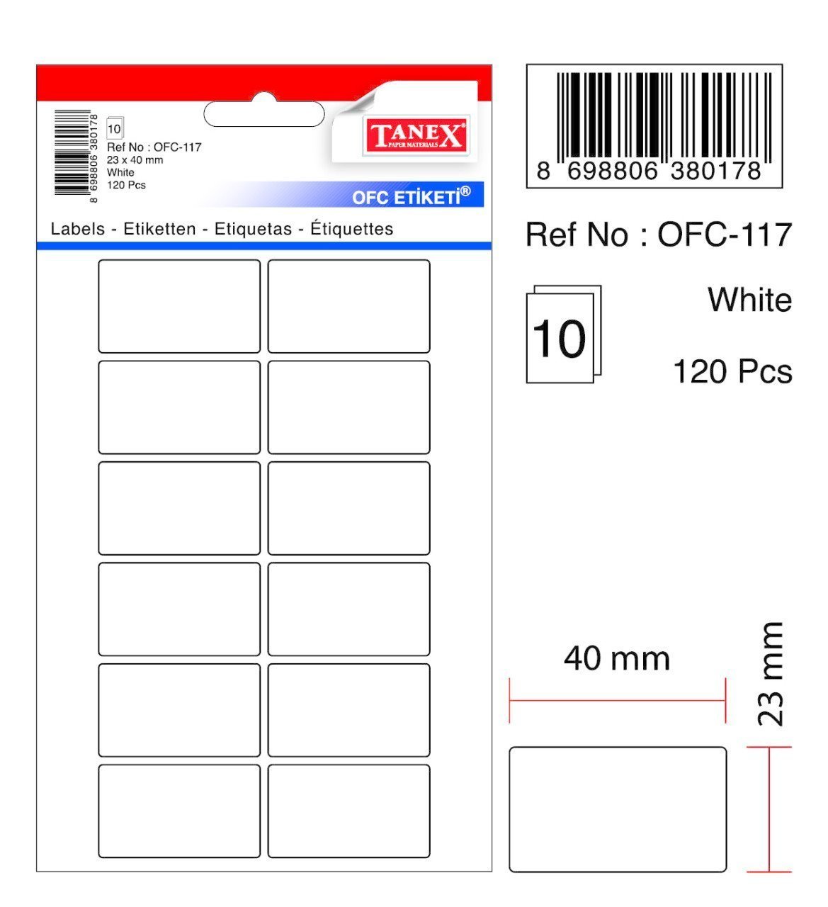 Tanex Ofis Etiketi Ofc-117 23x40 MM Beyaz
