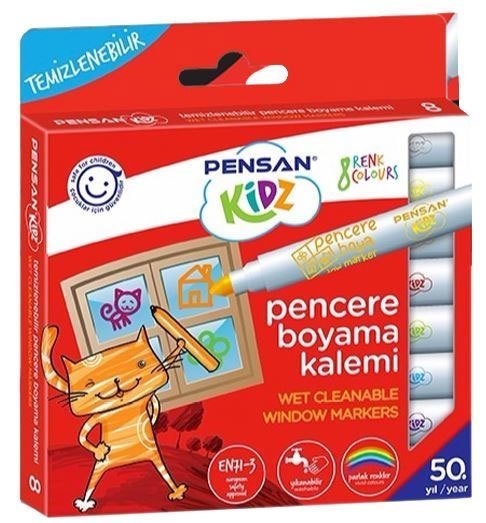 Pensan Temizlenebilir Pencere Boyama Kalemi 8'li