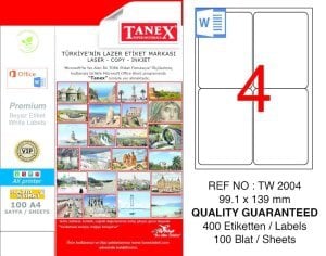 Tanex A4 Lazer Etiket TW-2004 99,1x139 mm 100'lü Paket