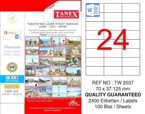 Tanex A4 Lazer Etiket TW-2037 70x37,125 mm 100'lü Paket