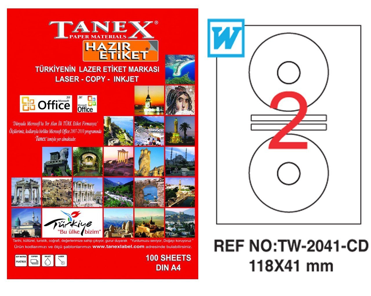 Tanex A4 Lazer Etiket TW-2041 118x41 mm 100'lü Paket