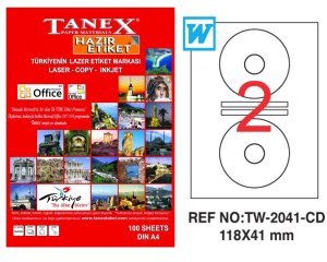 Tanex A4 Lazer Etiket TW-2041 118x41 mm 100'lü Paket