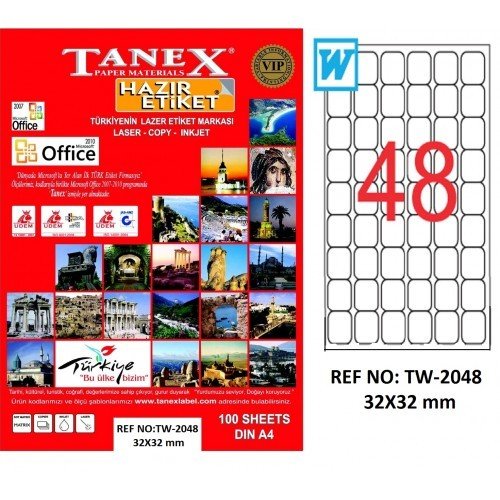 Tanex A4 Lazer Etiket TW-2048 32x32 mm 100'lü Paket