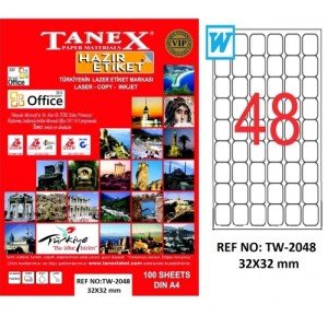 Tanex A4 Lazer Etiket TW-2048 32x32 mm 100'lü Paket