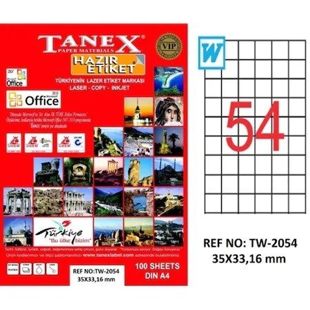 Tanex A4 Lazer Etiket TW-2054 35x33,16 mm 100'lü Paket