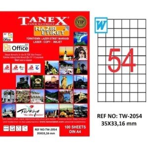 Tanex A4 Lazer Etiket TW-2054 35x33,16 mm 100'lü Paket