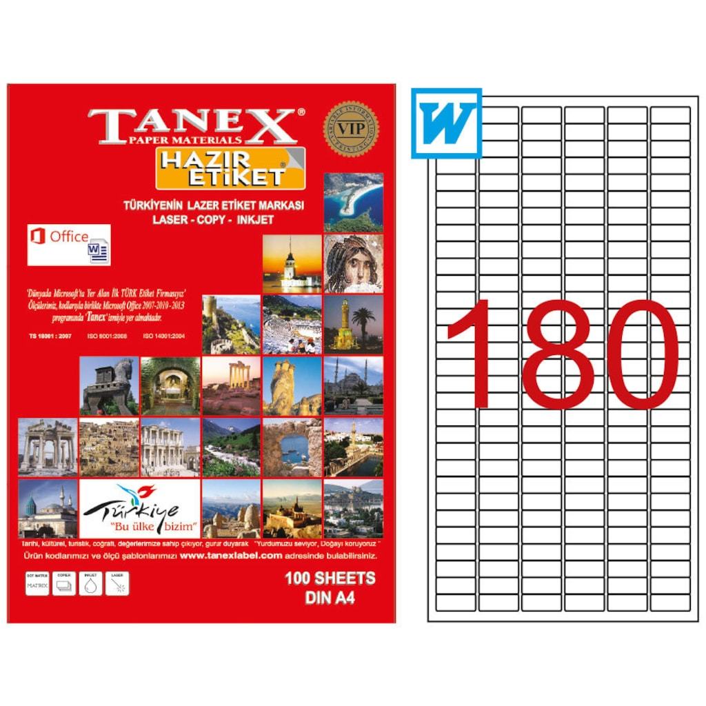 Tanex A4 Lazer Etiket TW-2060 30x9 mm 100'lü Paket