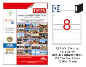 Tanex A4 Lazer Etiket TW-2108 192x34 mm 100'lü Paket