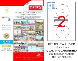 Tanex A4 Lazer Etiket TW-2116 116x41 mm 100'lü Paket