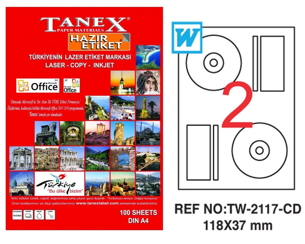 Tanex A4 Lazer Etiket TW-2117 118x37 mm 100'lü Paket