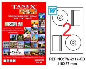 Tanex A4 Lazer Etiket TW-2117 118x37 mm 100'lü Paket