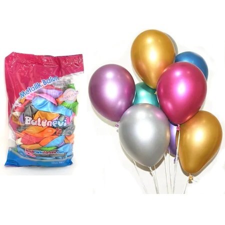 Balonevi Metalik Balon Baskısız Karışık Renkler 100'lü