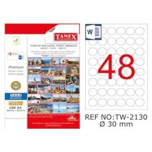 Tanex A4 Lazer Etiket TW-2130 30 mm 100'lü Paket