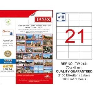 Tanex A4 Lazer Etiket TW-2141 70x41 mm 100'lü Paket