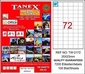 Tanex A4 Lazer Etiket TW-2172 35x23 mm 100'lü Paket