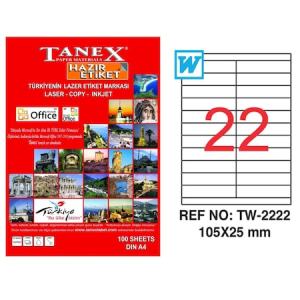 Tanex A4 Lazer Etiket TW-2222 105x25 mm 100'lü Paket