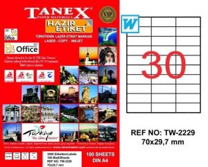 Tanex A4 Lazer Etiket TW-2229 70x29,7 mm 100'lü Paket