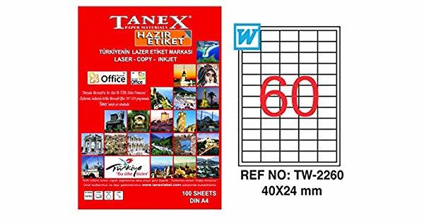 Tanex A4 Lazer Etiket TW-2260 40x24 mm 100'lü Paket