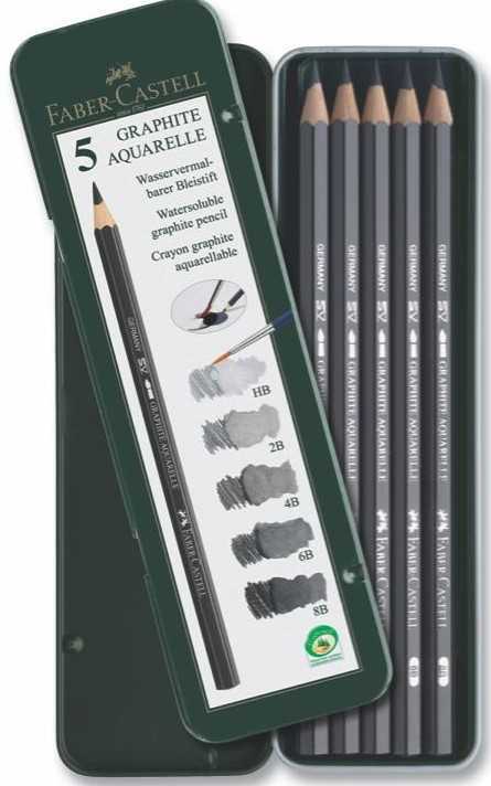 Faber Castell Graphite Aquarelle Dereceli Resim Kalemi Seti 5'li Metal Kutu (HB,2B,4B,6B,8B)
