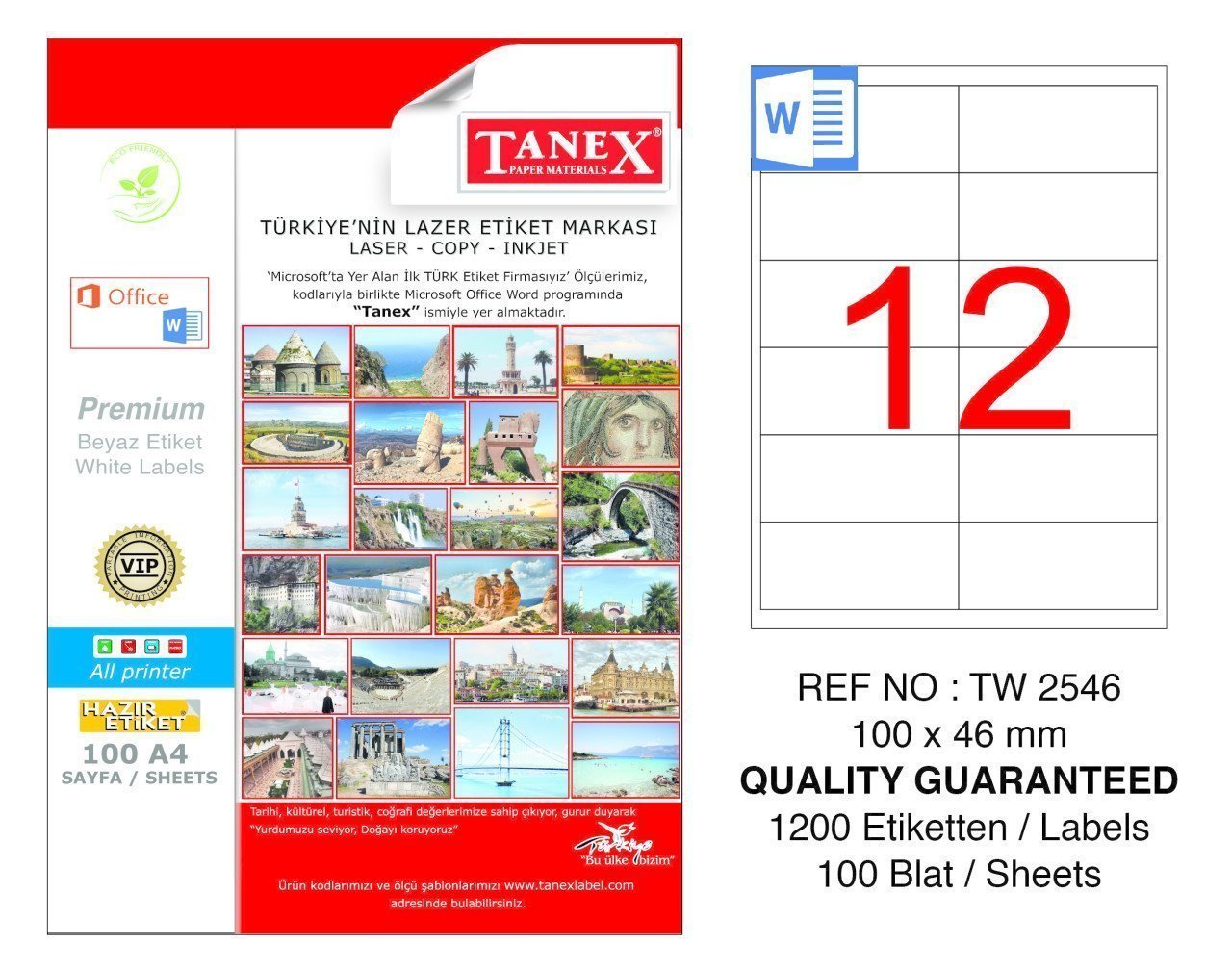 Tanex A4 Lazer Etiket TW-2546 100x46 mm 100'lü Paket