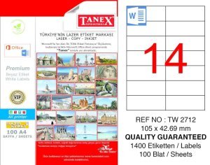 Tanex A4 Lazer Etiket TW-2712 105x42,69 mm 100'lü Paket